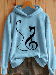 Women's Music Note Inspired Cat Print Hoodie vetvanguards