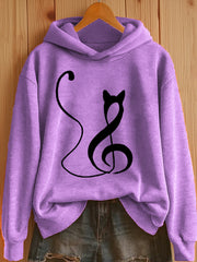 Women's Music Note Inspired Cat Print Hoodie vetvanguards