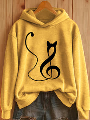 Women's Music Note Inspired Cat Print Hoodie vetvanguards