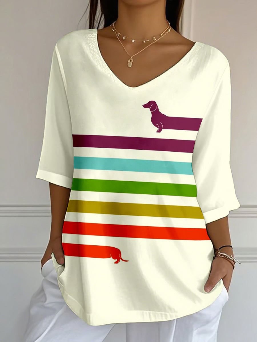 Women's Colorful Dachshund Art Print Top vetvanguards