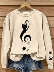 Women's Music Note Cat Print Sweatshirt vetvanguards