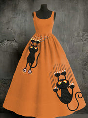 Women's Halloween Cat Print Dress vetvanguards
