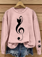 Women's Music Note Cat Print Sweatshirt vetvanguards