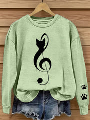 Women's Music Note Cat Print Sweatshirt vetvanguards