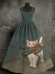 Women's Halloween Cat Print Dress vetvanguards