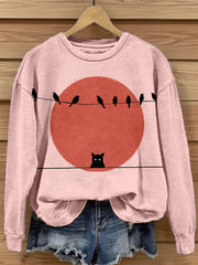 Women's Cute Cat Art Print Sweatshirt vetvanguards