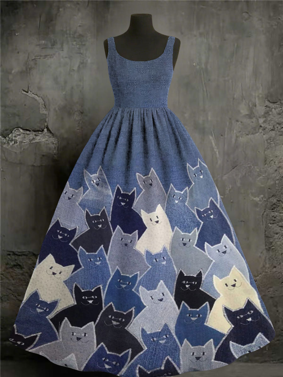 Women's cats print dresses vetvanguards