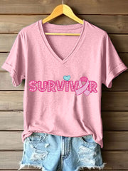Women's Breast Cancer Awareness Survivor Embroidered T-Shirt vetvanguards