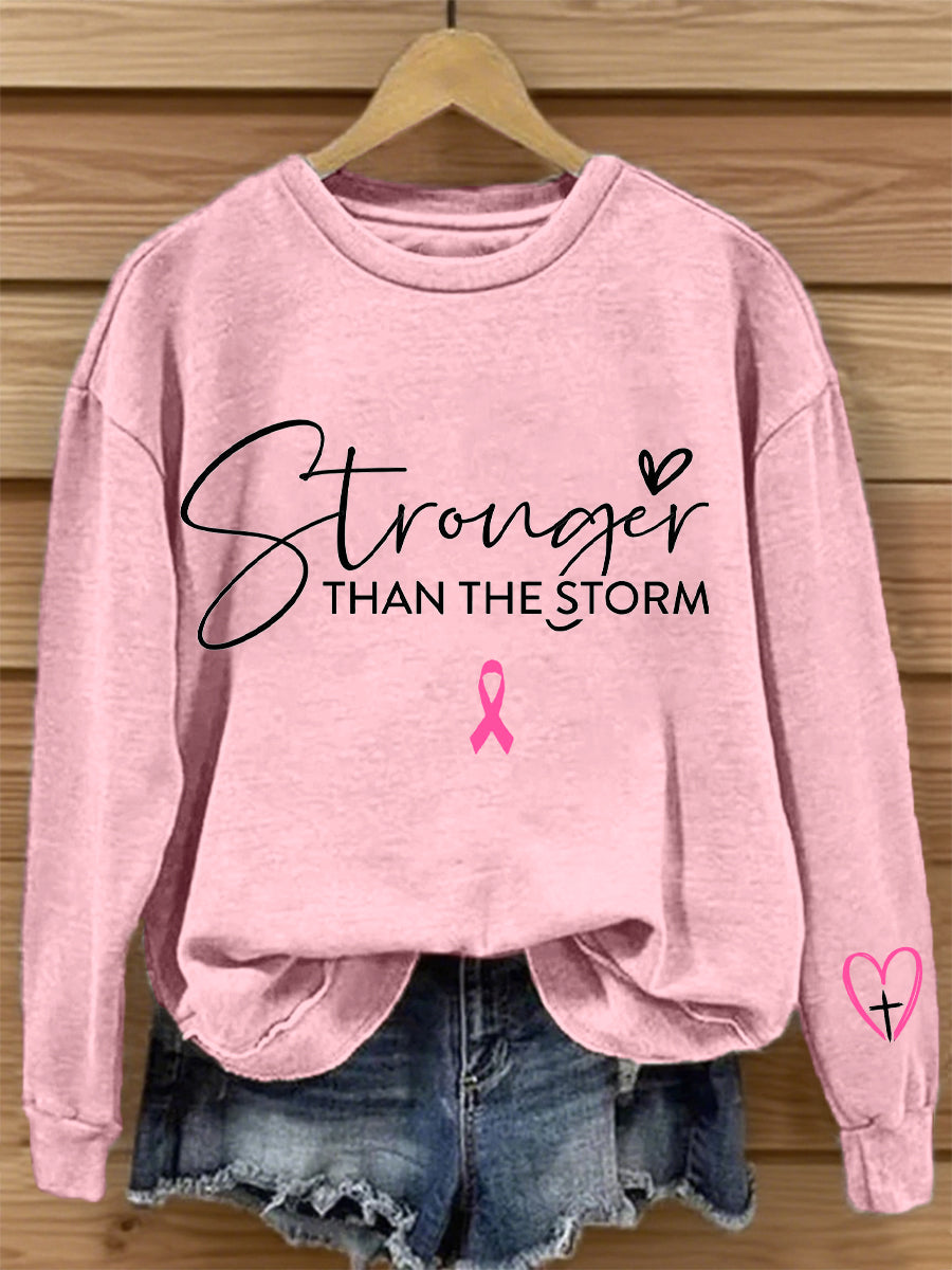 Women's Breast Cancer Awareness Stronger Than the Storm Print Sweatshirt vetvanguards