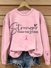 Women's Breast Cancer Awareness Stronger Than the Storm Print Sweatshirt vetvanguards