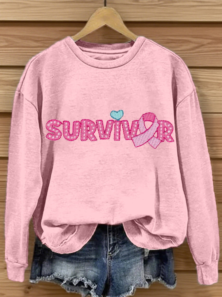 Women's Breast Cancer Awareness Survivor Embroidered Sweatshirt vetvanguards