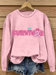 Women's Breast Cancer Awareness Survivor Embroidered Sweatshirt vetvanguards