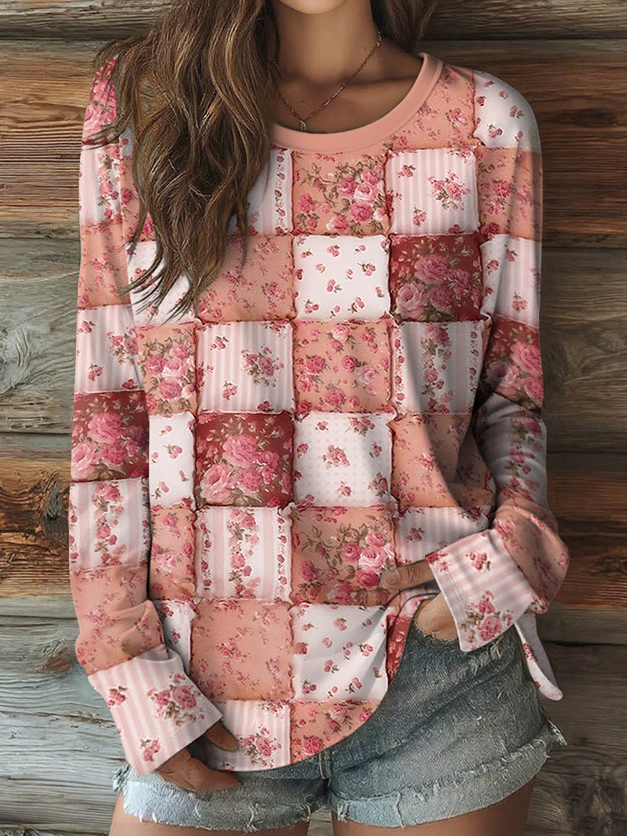 Women's Pink Floral Art Breast Cancer Awareness Long Sleeve Shirt vetvanguards