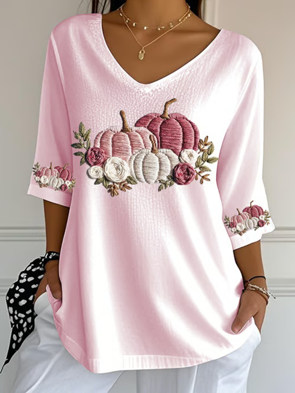 Women's Breast Cancer Floral Print Casual T-Shirt vetvanguards