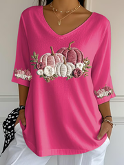 Women's Breast Cancer Floral Print Casual T-Shirt vetvanguards