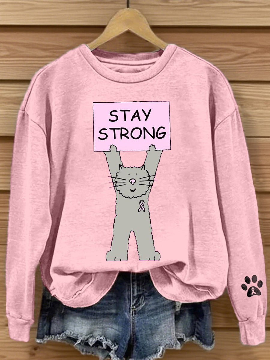 Women's Stay Strong Print Breast Cancer Awareness Sweatshirt vetvanguards