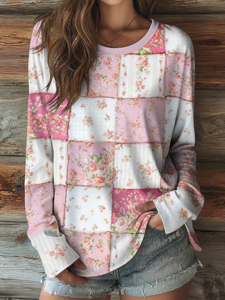 Women's Pink Floral Art Breast Cancer Awareness Long Sleeve Shirt vetvanguards