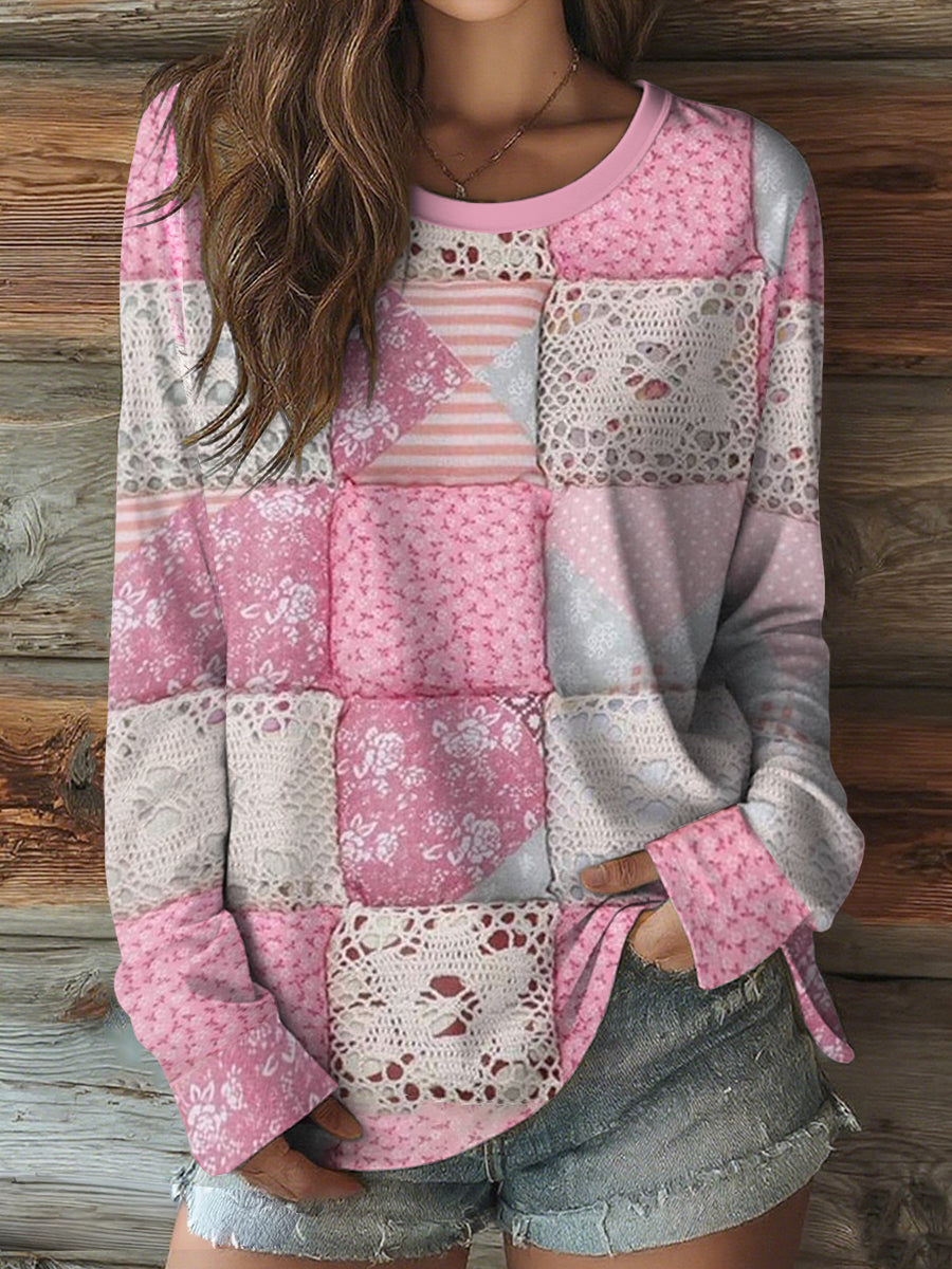Women's Pink Floral Art Breast Cancer Awareness Long Sleeve Shirt vetvanguards