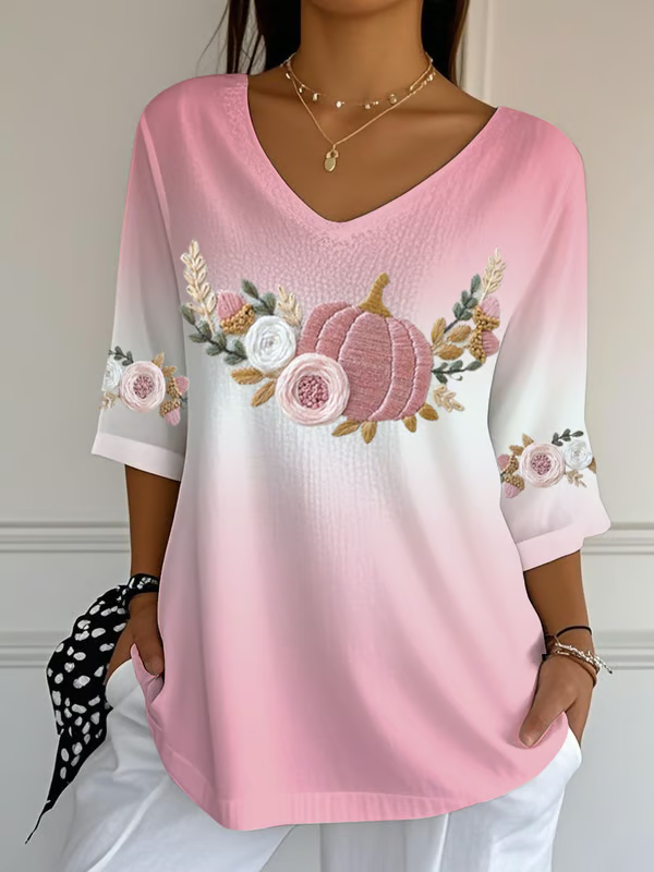 Women's Breast Cancer Floral Print Casual T-Shirt vetvanguards