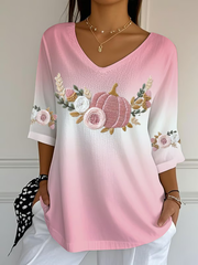Women's Breast Cancer Floral Print Casual T-Shirt vetvanguards