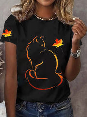Women's It’s Fall Y’all Cute Cat Printed  Short Sleeve T-Shirt vetvanguards