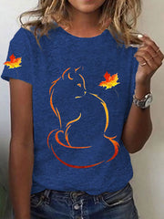 Women's It’s Fall Y’all Cute Cat Printed  Short Sleeve T-Shirt vetvanguards