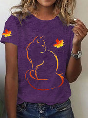Women's It’s Fall Y’all Cute Cat Printed  Short Sleeve T-Shirt vetvanguards