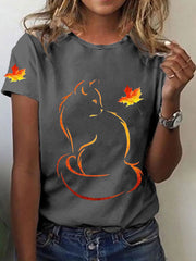 Women's It’s Fall Y’all Cute Cat Printed  Short Sleeve T-Shirt vetvanguards