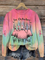 Women's Casual Vintage October We Wear Pink Witch Pink Ribbon  Sweatshirt vetvanguards