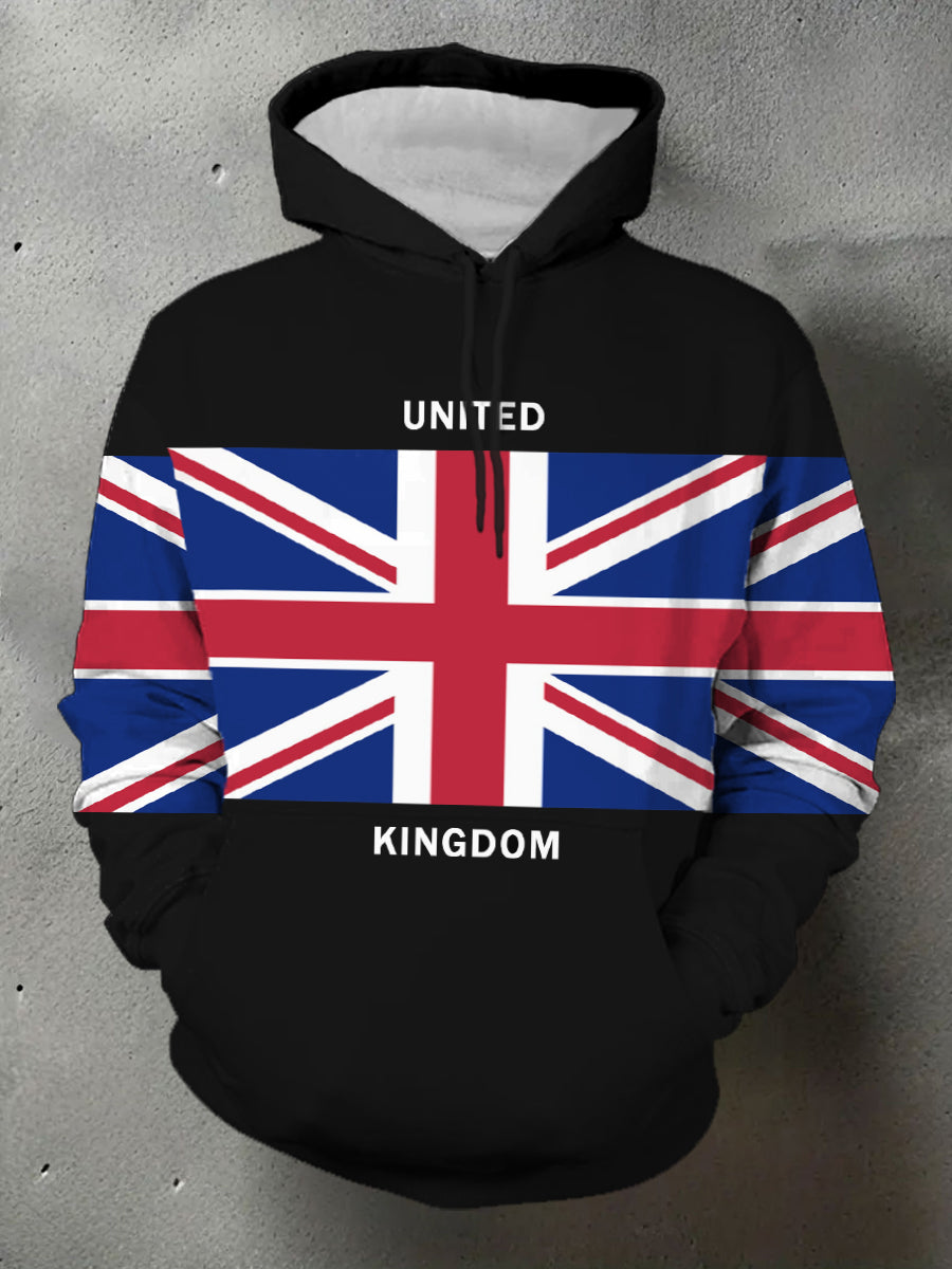 Men's UK Flag Print Casual Pocket Hoodie vetvanguards