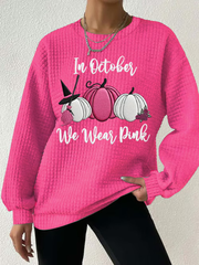 Women's Breast Cancer Awareness In October We Wear Pink Waffle Print Casual Sweatshirt vetvanguards