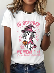 Women's Breast Cancer Awareness In October We Wear Pink Print Casual T-Shirt vetvanguards