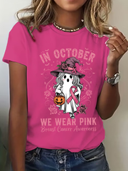 Women's Breast Cancer Awareness In October We Wear Pink Print Casual T-Shirt vetvanguards