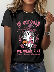 Women's Breast Cancer Awareness In October We Wear Pink Print Casual T-Shirt vetvanguards