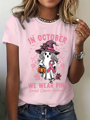 Women's Breast Cancer Awareness In October We Wear Pink Print Casual T-Shirt vetvanguards