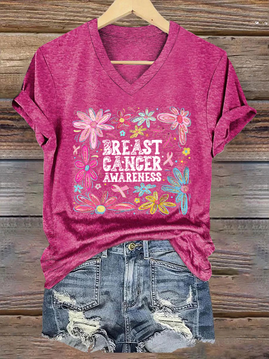 Women's Breast Cancer Awareness Print Casual T-Shirt vetvanguards