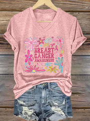 Women's Breast Cancer Awareness Print Casual T-Shirt vetvanguards