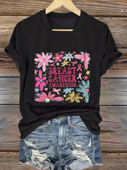 Women's Breast Cancer Awareness Print Casual T-Shirt vetvanguards