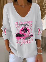 Women's Breast Cancer Awareness  We Wear Pink Witch Pit Stripe Long Sleeve Top vetvanguards