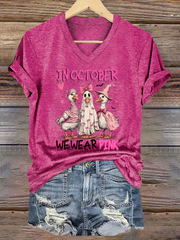 Women's Breast Cancer Awareness In October We Wear Pink Print Casual T-Shirt vetvanguards