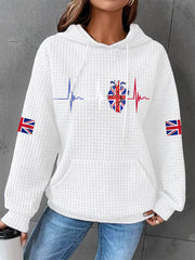 Women's UK Flag Heartbeat Print Casual Waffle Hoodie vetvanguards