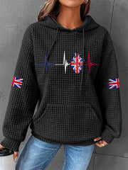 Women's UK Flag Heartbeat Print Casual Waffle Hoodie vetvanguards