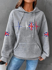Women's UK Flag Heartbeat Print Casual Waffle Hoodie vetvanguards