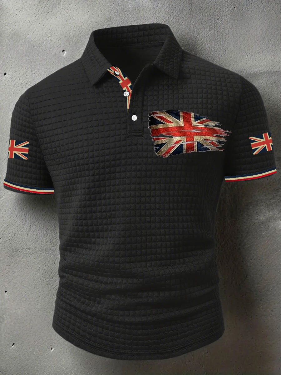 Men's UK Flag Print Casual Short-Sleeve Waffle Top vetvanguards