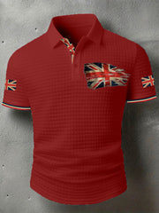 Men's UK Flag Print Casual Short-Sleeve Waffle Top vetvanguards