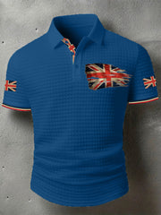Men's UK Flag Print Casual Short-Sleeve Waffle Top vetvanguards