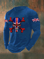 Men's UK Flag Skull Print Casual Long Sleeve T-Shirt vetvanguards