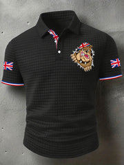 Men's Rip Open Torn Bulldog Union Jack Flag Print Casual Short-Sleeve Waffle Top vetvanguards