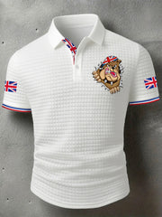 Men's Rip Open Torn Bulldog Union Jack Flag Print Casual Short-Sleeve Waffle Top vetvanguards
