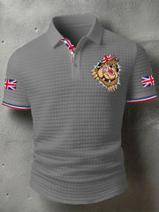 Men's Rip Open Torn Bulldog Union Jack Flag Print Casual Short-Sleeve Waffle Top vetvanguards